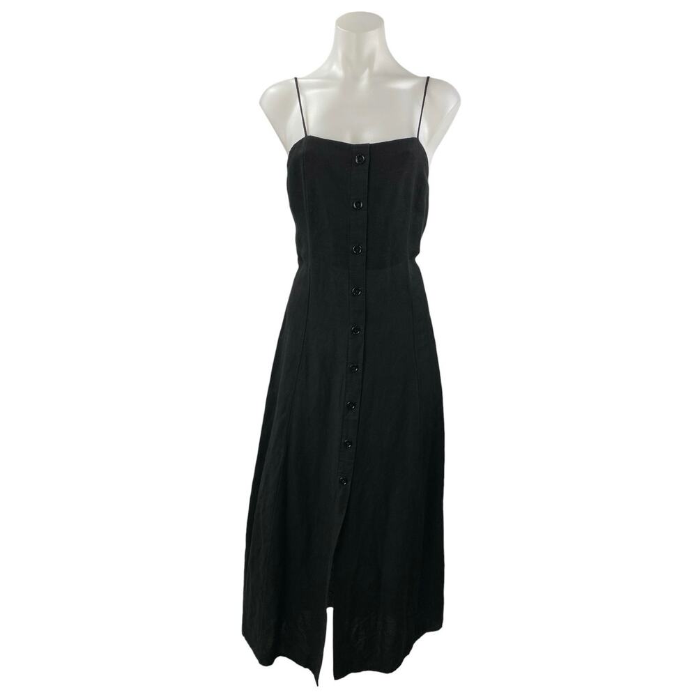 Oysho Black Sleeveless Cutout Back Button Front Cami Tank Midi A Line Dress Sz M